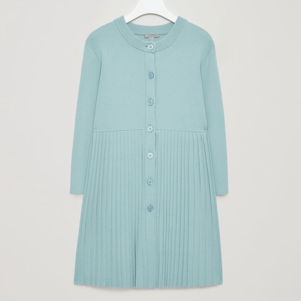 COS Pleated Long Cardigan Tunic Sage Green Minimalist Size S